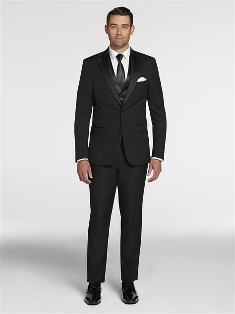 pronto uomo black notch lapel suit|men's wearhouse ivory tux.